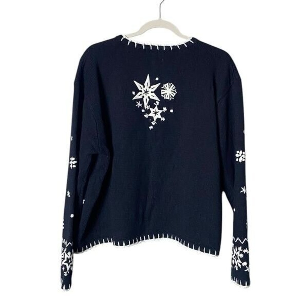 Vintage Women's Embroidered Cardigan Sweater XL Ski Snow Graphic Ramie Snow - Picture 5 of 9